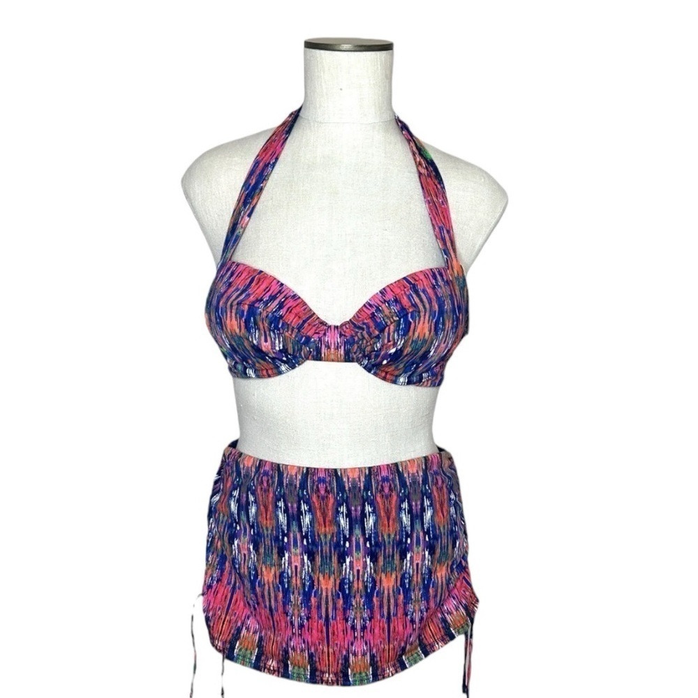 Tommy Bahama Side Shirred Skirted Bikini in Ikat Tie Dye 34B M